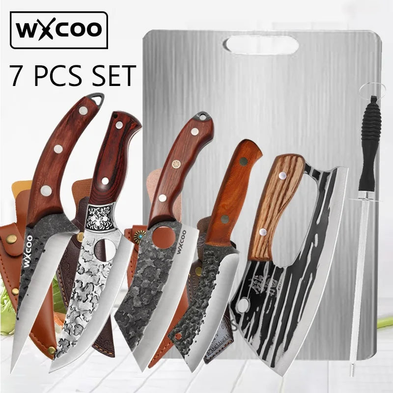 WXCOO Handmade Forged Knife Butcher Cleaver Knife Meat Cutting Japanese Kitchen Pork Bone Shaving Knives Boning Knife
