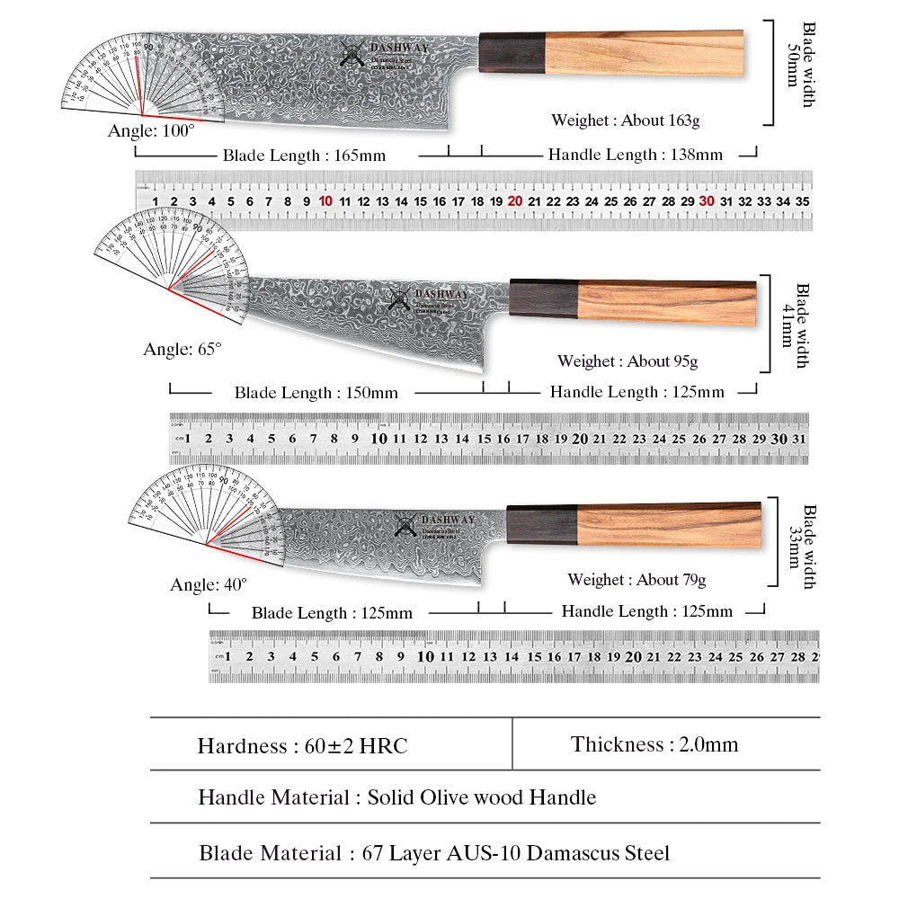 DASHWAY 1PC-7PCS Professional Kitchen Knives Set Utility Santoku Bread Japanese Handmade 67 Layer Damascus Steel Chef Knife