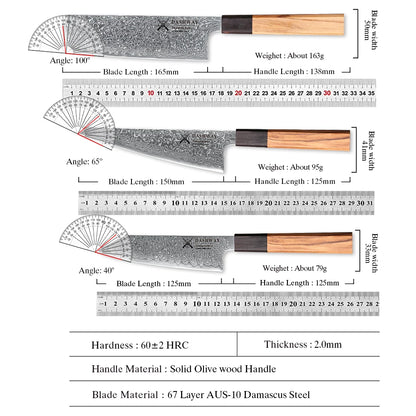 DASHWAY 1PC-7PCS Professional Kitchen Knives Set Utility Santoku Bread Japanese Handmade 67 Layer Damascus Steel Chef Knife