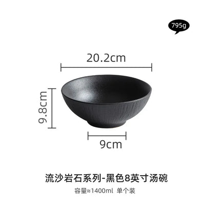 Black and white ceramic tableware, plates, plates, household eating bowls, soup bowls, high-end luxury Japanese tableware sets.