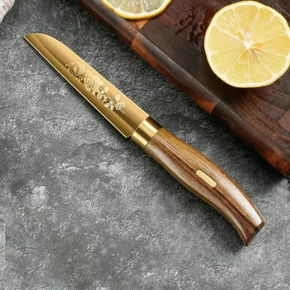 Gold Rose Pattern 4-Piece Kitchen Knife Set, Luxury Stainless Steel Chef Knives for Cooking, Sharp Professional Kitchen Tools