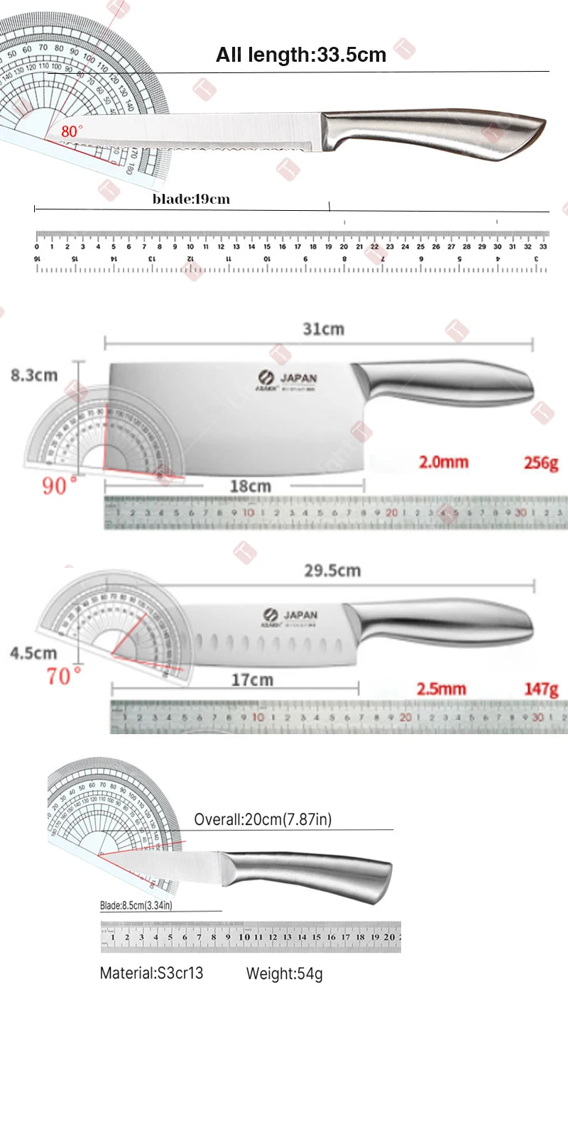 WXCOO All Steel Kitchen Knife Set Bread Cutting Professional 7inch Santoku Meat Cleaver Boning Knife Kitchen Accessories