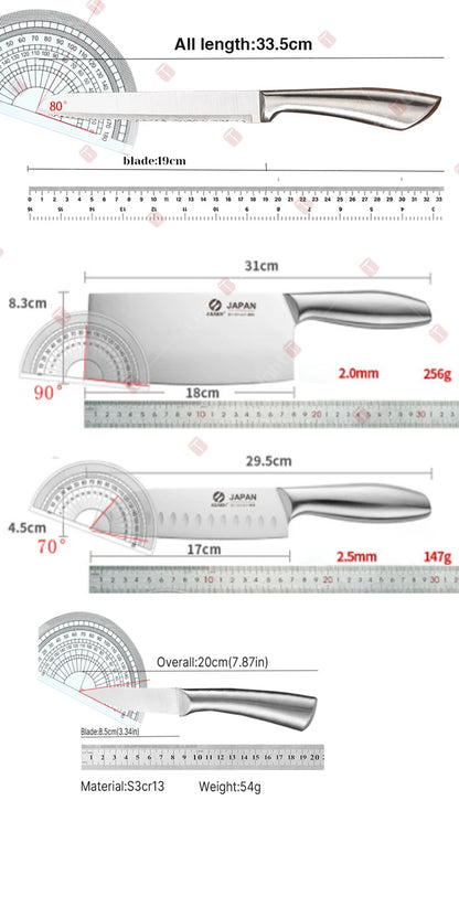 WXCOO All Steel Kitchen Knife Set Bread Cutting Professional 7inch Santoku Meat Cleaver Boning Knife Kitchen Accessories