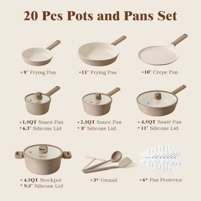 20Pcs Pots and Pans Set Nonstick, Ceramic Cookware Set Non Stick, Non-toxic Healthy Kitchen Cooking Set, Induction Compatible,
