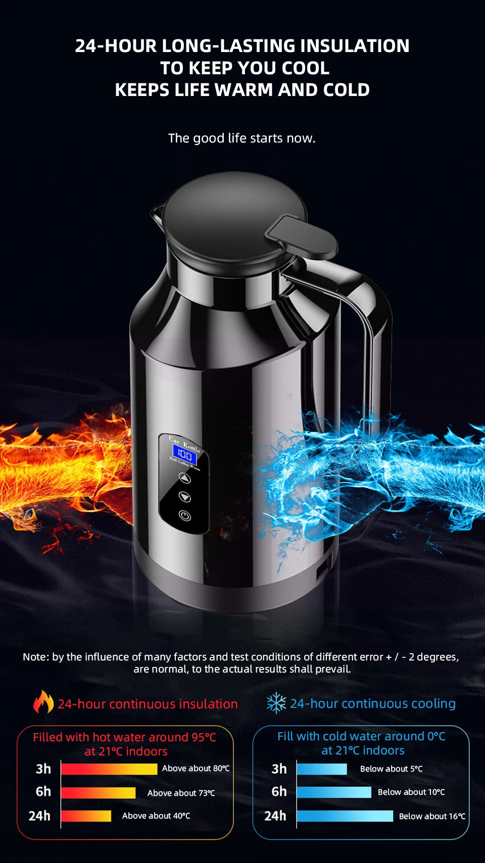 12V 24V Portable Car Hot Kettle 1200mL/1500mL Large Capacity 304 Stainless Steel Thermos Water Bottle Travel For Tea Coffee