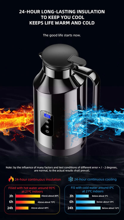 12V 24V Portable Car Hot Kettle 1200mL/1500mL Large Capacity 304 Stainless Steel Thermos Water Bottle Travel For Tea Coffee