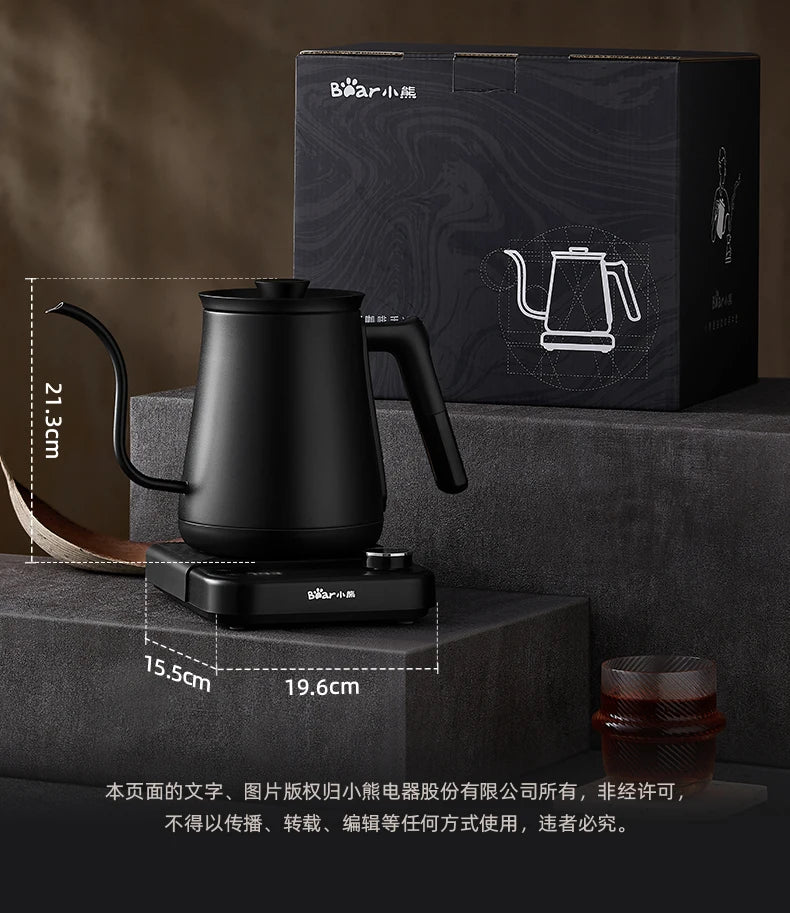 Bear Gooseneck Kettle Stainless Steel Household Electric Kettle Hand Brewed Coffee Kettle Fine Spout Teapot