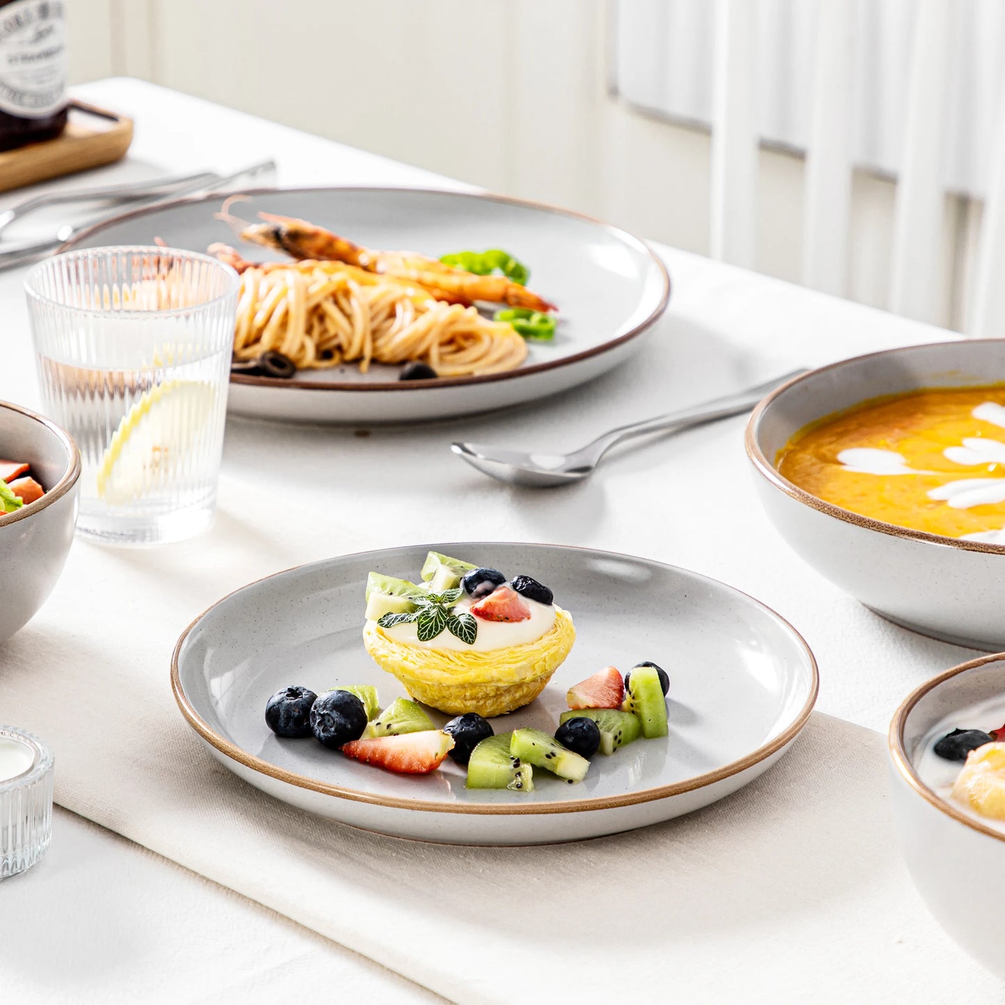 VANCASSO NYMPH 16/32 Piece Ceramic Glaze Tableware Set with Dinner/Dessert/Soup Plate/Bowl  For 4/8 Person 4 Color Optional