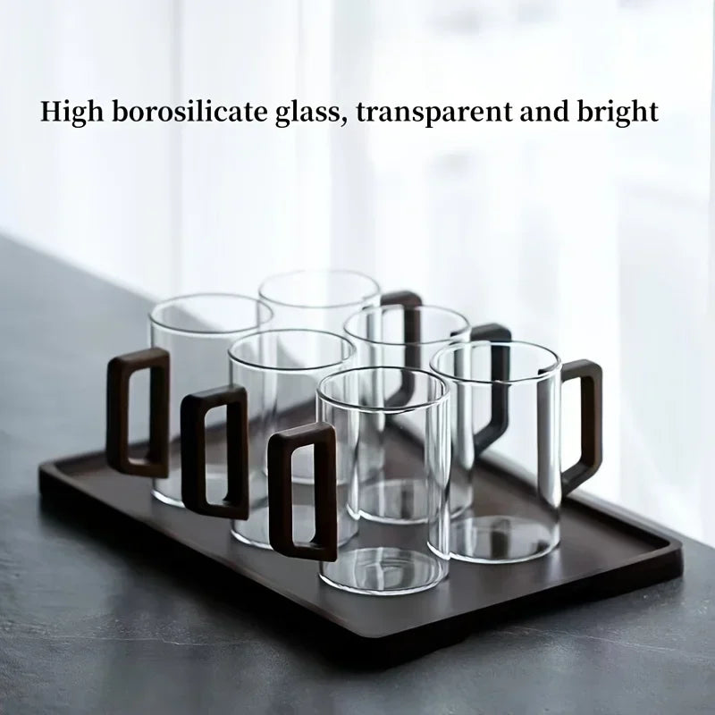 1/2pcs 400ml Glass Cups with Walnut Handle Household Heat-resistant Mug Large Capacity Tea Making Cup Office Drinking Glasses