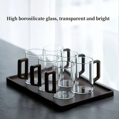 1/2pcs 400ml Glass Cups with Walnut Handle Household Heat-resistant Mug Large Capacity Tea Making Cup Office Drinking Glasses