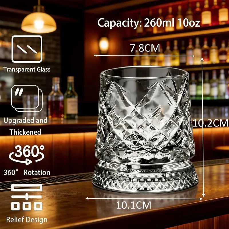 280ml Rotating Whiskey Glass Crystal Rum Glass Cocktail Party Drinking Gift Creative Crystal Premium Beer Glass