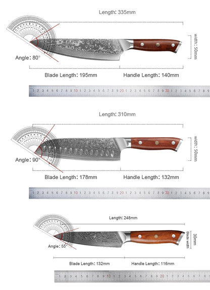1/2/4 PCS Knives Sets Rosewood Handle 67 Layers Damascus Steel Super Sharp Meat Vegetable  Meat Knives cooking Tools