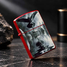 Norse Mythology Themed Lighter With Art Print Of Raven Holding Mjolnir, Misty Ancient Circle Aesthetic Original Design, Portable Delicate Practical Accessory Suitable For Daily Outdoor Gatherings And Various Occasions, Creati