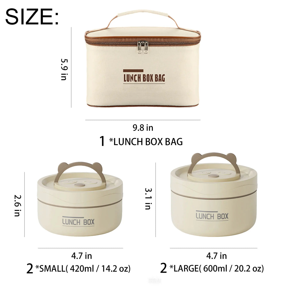 4 Pack Stackable Insulated Lunch Containers,Stainless Steel Leakproof Thermal Food Jars with Cute Bear Handle Lids, Portable Round Bento Bowls with Matching Insulated Lunch Bag for Work School Picnic