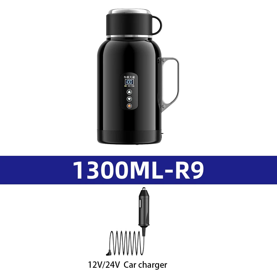 12V/24V Universal Car Kettle 1300ML/1500ML Large Capacity Smart Electric Water Heater LCD Display Temperature Control Stainless