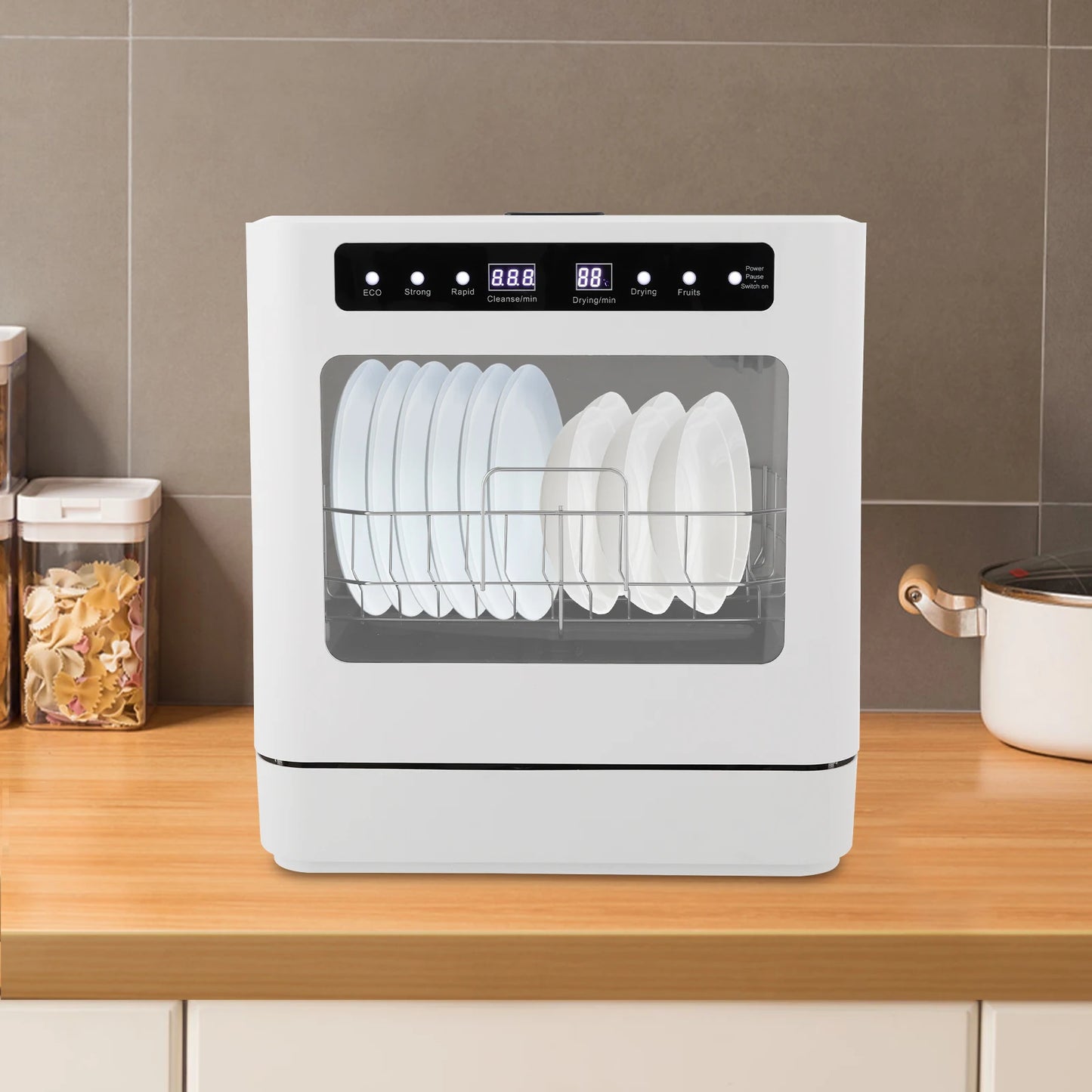 Portable Mini Countertop Dishwasher 39*43*46cm/15.35*16.92*18.11in- US Standard Household Energy-Saving Efficient with LED Display Bowl Rack Chopsticks Rack