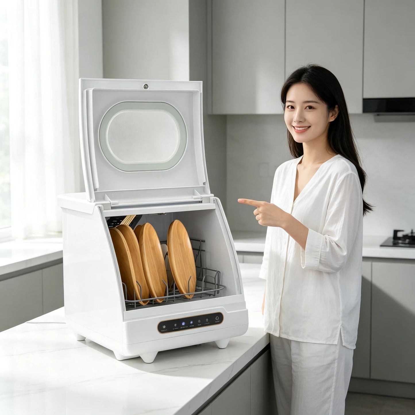 Portable Countertop Dishwasher Compact Dishwasher Mini Countertop Dishwasher 15.74*15.74*17.71in High-Temperature Water Twelve High-Performance Spray Jets Low Noise For Home Apartment Camper Rv