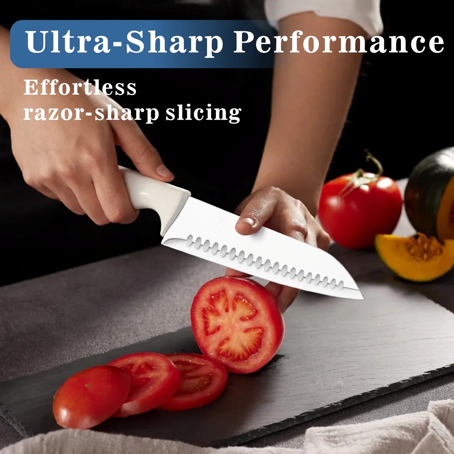 15PCS Kitchen Knife Set with Block & Sharpener, Stainless Steel Knives, Dishwasher Safe, Rust Resistant, Ergonomic Handle