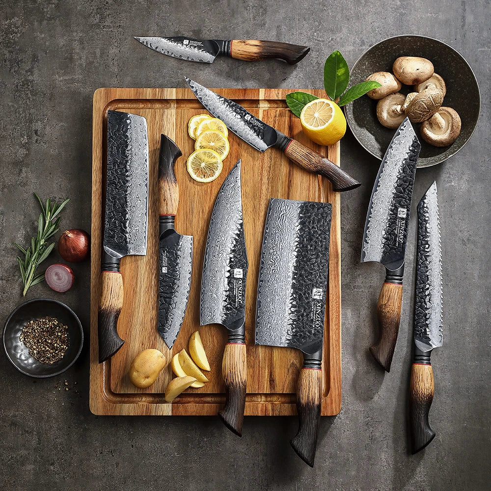 XINZUO Eight-piece Kitchen Knife Set 67 Layers Damascus Super Steel Hardness 60±2HRC Ideal For Home Kitchen Vegetable Prep