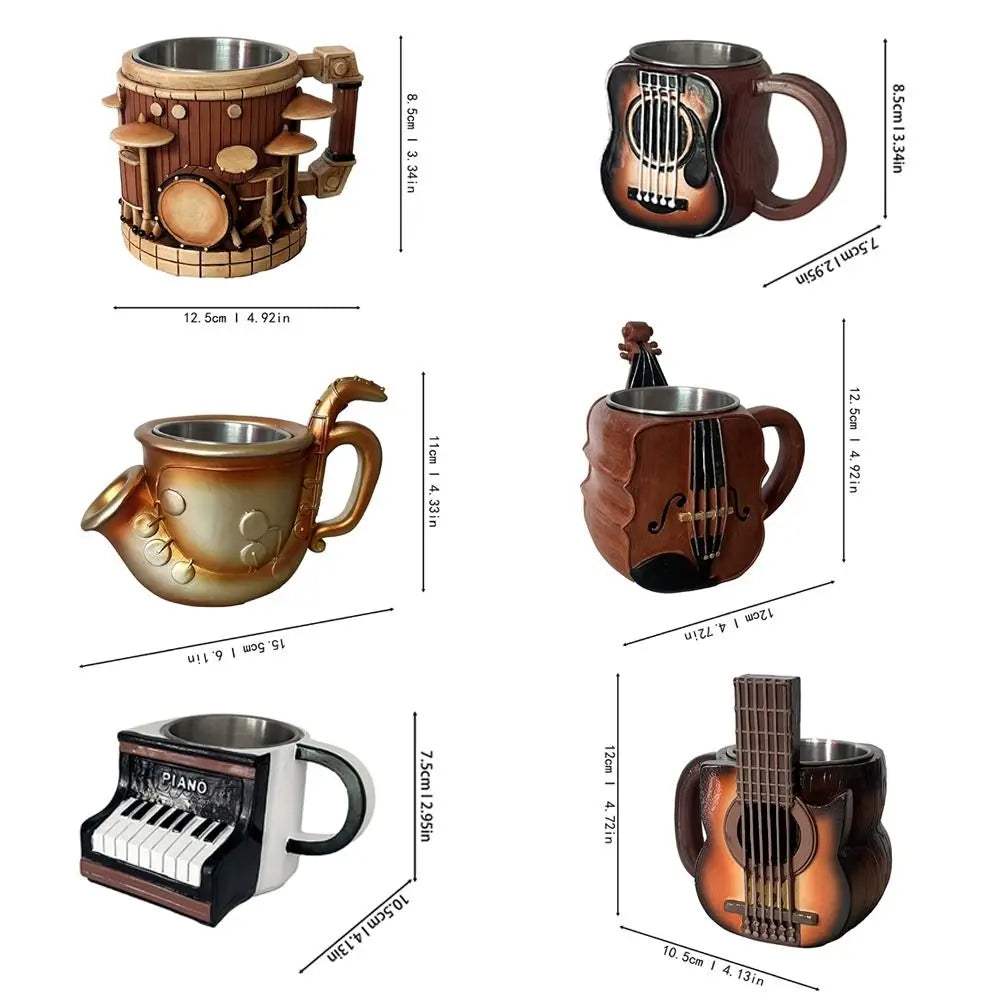 Resin Musical Instrument Coffee Mug Guitar Pattern Durable Coffee Cup Handcrafted Guitar Shaped Coffee Cup for Home Kitchen