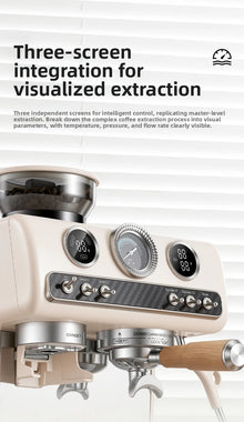 Semi-Automatic Espresso Coffee Machine, Dual Pump Cold & Hot Brew, Built-in Grinder, High Pressure 20 Bar, Compact Home Espresso