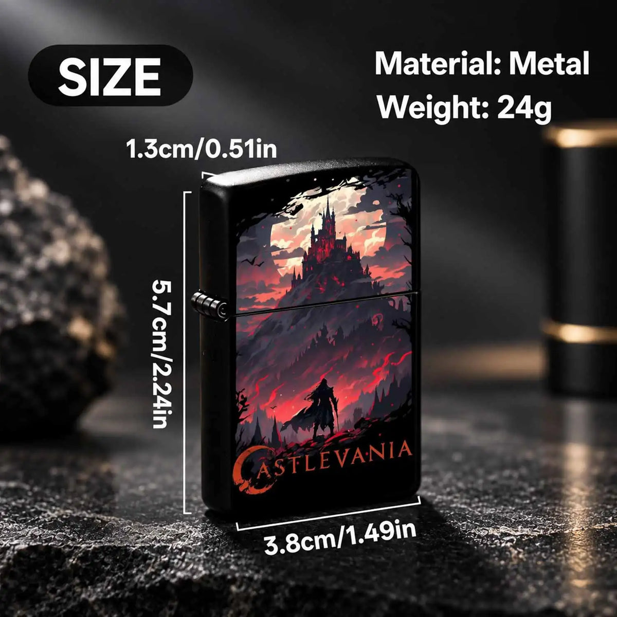 Retro Castlevania Themed Lighter, Dark Gothic Red Moon Castle Creative Peripheral, Portable Multi-Scene Ignition Tool, Unique Collectible Decor, Ideal Gift For Anime Fans, Exquisite Atmospheric Souvenir For Daily Use A Humoro