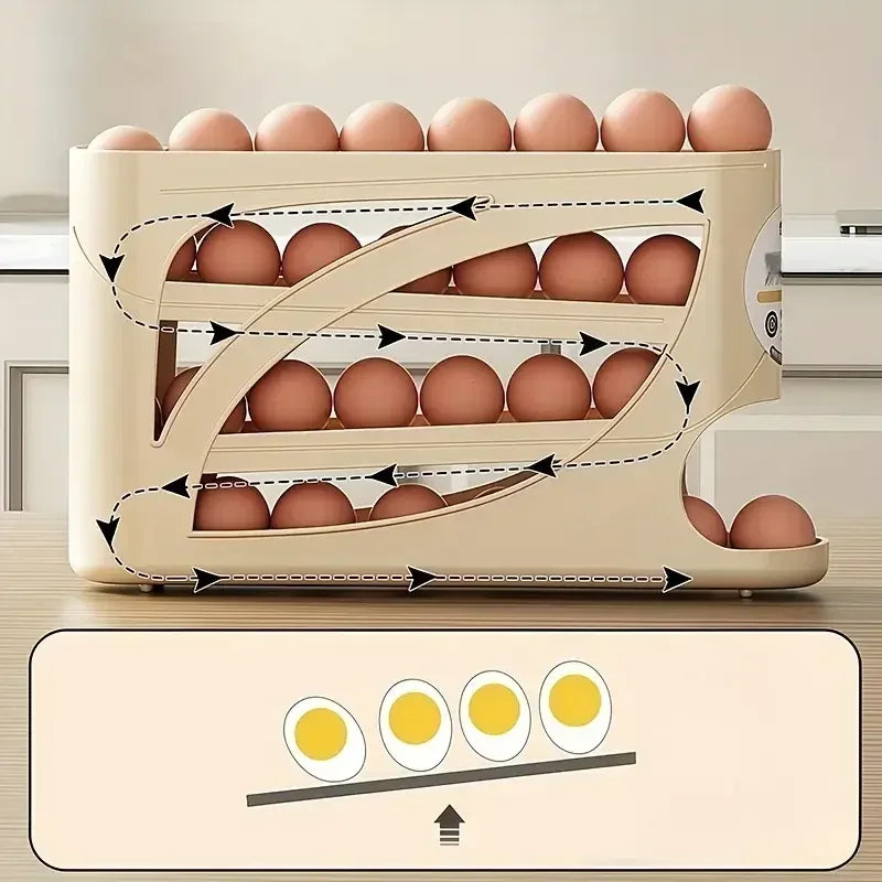 3 Tier Egg Storage Box Rolling Design Large Capacity Anti-Drop Antibacterial Organizer Rack Refrigerator Holder