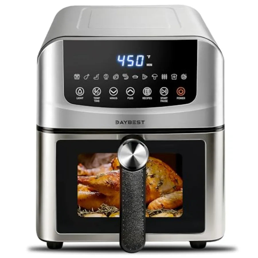 Stainless Steel Air Fryer for Kitchen Use, Silver, Ceramic Non-Stick Teflon-Free Coating, 12-in-1 Functionality with Dual Heati