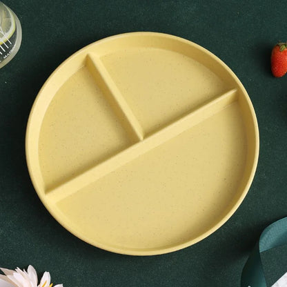 Three-Compartments Divided Plate Eco-Friendly Wheat Straw Reusable Children Dishes Anti-fall Plastic Kitchen Dinnerware Plates