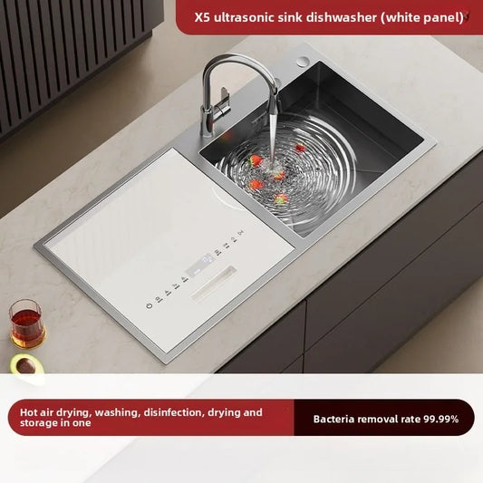 Integrated Sink Dishwasher Built in Disinfection Cabinet Large Capacity Fully Automatic Home Ultrasonic Cleaning EU US UK Plug