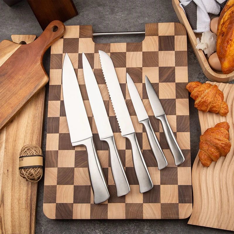 5 Piece Stainless Steel Kitchen Knife Set, Ergonomic Hollow Handle Design, Household Chef Knife for Chopping Carving Slicing