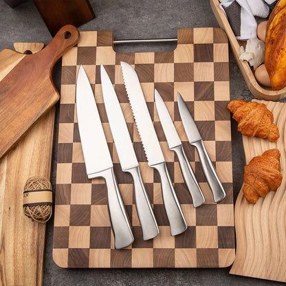 5 Piece Stainless Steel Kitchen Knife Set, Ergonomic Hollow Handle Design, Household Chef Knife for Chopping Carving Slicing
