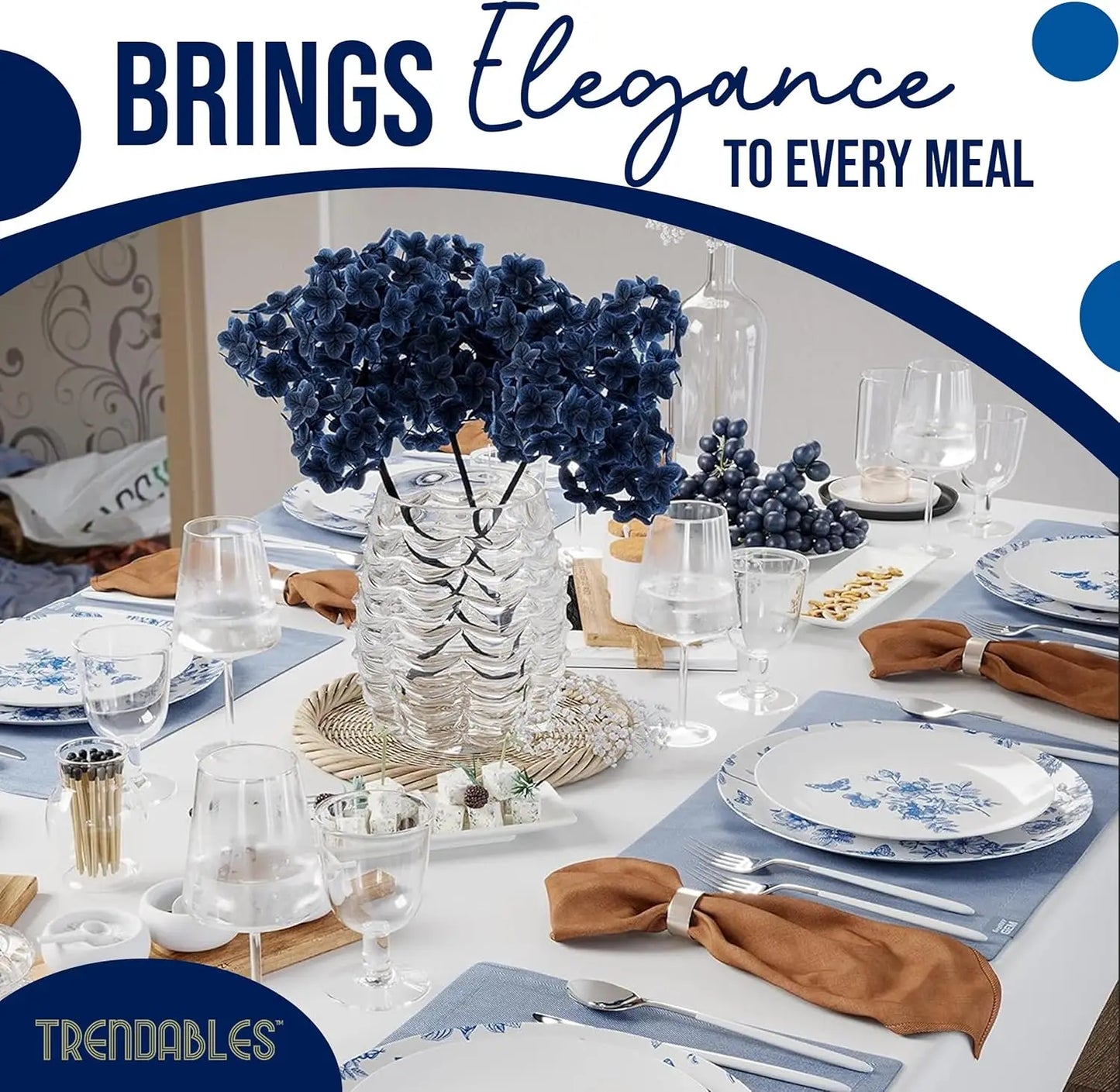 Disposable Plates For Party Supplies | Blue Floral Plastic Plates For Wedding 40 Pcs - 20 X 8 & 20 X 10 Dinner Plate Sets | F
