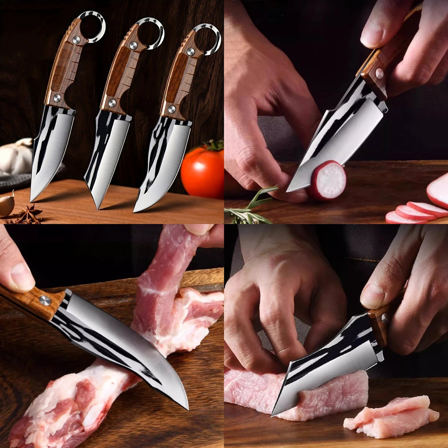 3pcs Multipurpose Knife Set, Outdoor Bone Removal Special Knife, Stainless Steel Sharp Meat Cutting Knife, Portable Fruit Knife