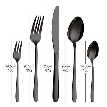 30/35/40 Pieces Western Tableware Stainless Steel Black Cutlery Set Elegant Dinner Set Mirror Knife Fork Spoon Kitchen Utensils