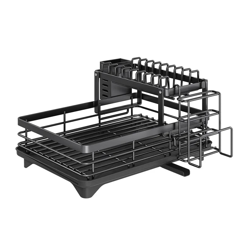 Kitchen Dish Drain Rack Plates Bowls Chopsticks Carbon Steel Storage Rack with Drain Board Sink Countertop Tableware Storage