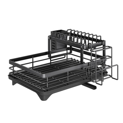 Kitchen Dish Drain Rack Plates Bowls Chopsticks Carbon Steel Storage Rack with Drain Board Sink Countertop Tableware Storage