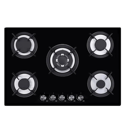 Built-In 5-Burner Multi-Head Gas Stove Tempered Glass Panel LPG/Natural Gas Battery Hotel Home Use Electronic Ignition