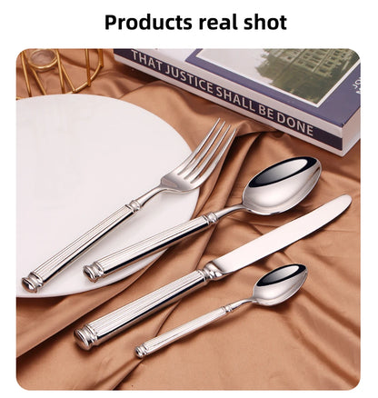 12/16/20 Pieces Sliver Tableware Set Stainless Steel Cutlery Elegant Dinnerware Vintage Knife Spoon Fork Set Kitchen Utensils