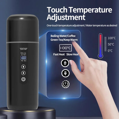 LED Digital Display Electric Heating Bottle Boil Water Mini Heated Kettle Car 12V 24V Travel 4 Gear Thermostatic Keep Warm Cup