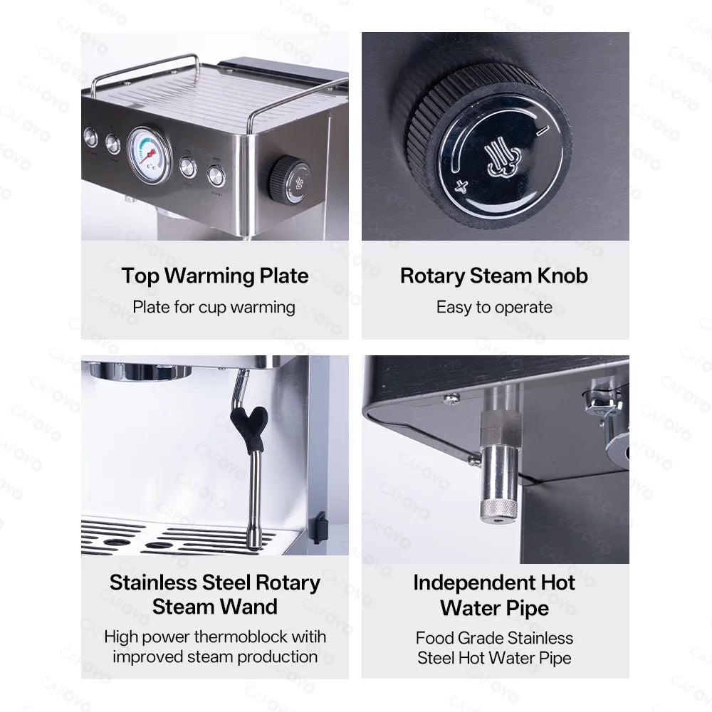 CAFOVO E129 Semi-automatic Coffee Machine Dual Boiler Dual Pump 20 Bar Espresso Machine with Pressure Gauge for Barista