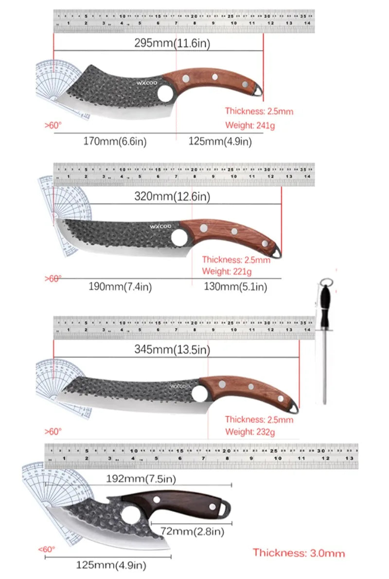 WXCOO 1~4pcs Kitchen Knife Set Stainless Steel Handmade Forged Meat Cleaver Boning Fruit Slicing Butcher Knife Cutting Board
