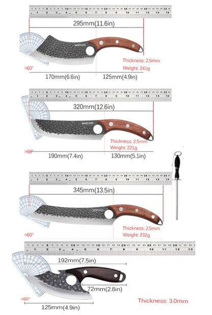 WXCOO 1~4pcs Kitchen Knife Set Stainless Steel Handmade Forged Meat Cleaver Boning Fruit Slicing Butcher Knife Cutting Board