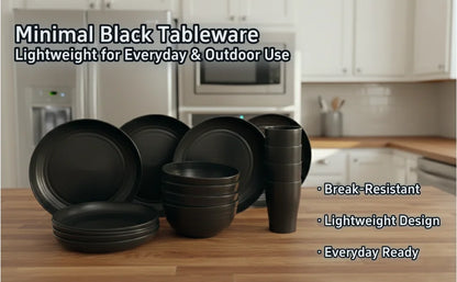 16 PCS Wheat Straw Dinnerware Set, Unbreakable Plates Bowls Cups for 4, Lightweight Microwave & Dishwasher Safe Tableware