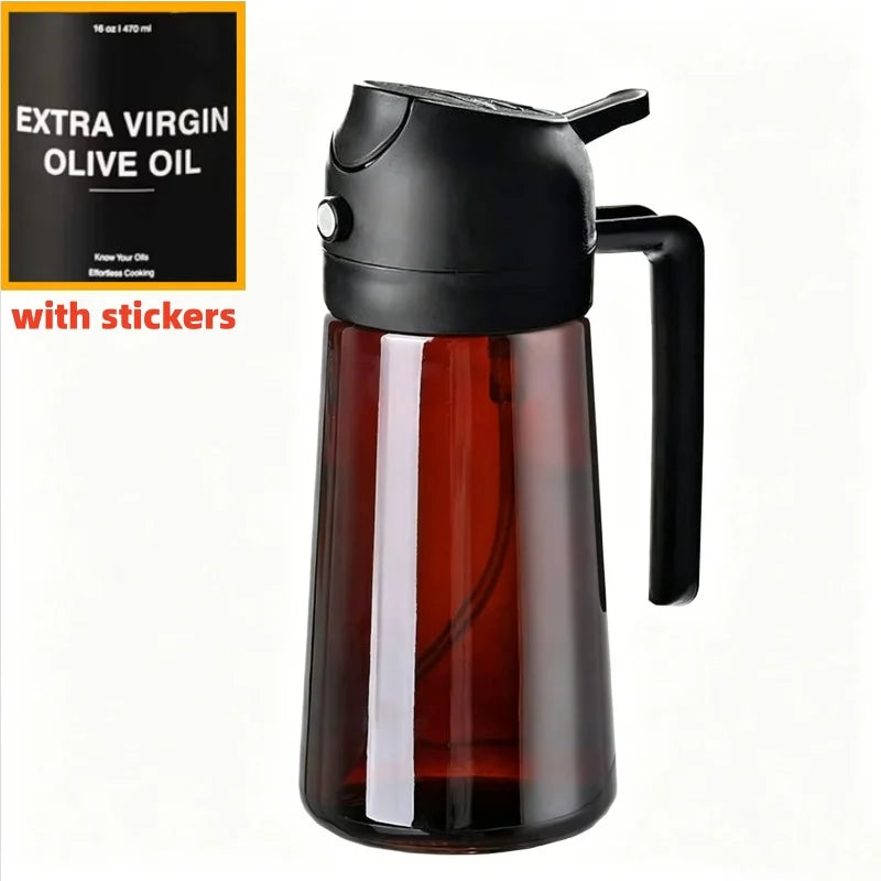 2-in-1 16oz 470ml Brown Glass Oil Sprayer Leakproof Eco-Friendly Olive Oil Dispenser Perfect for Cooking BBQ Grill Air Fryer