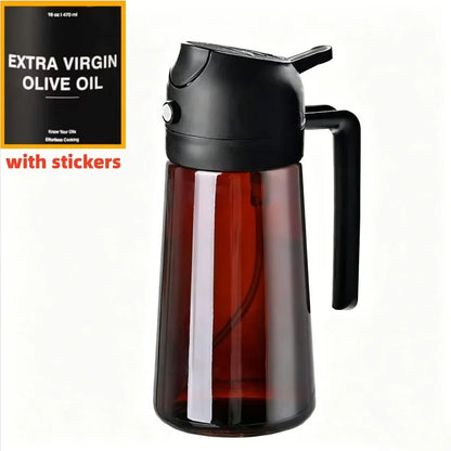 2-in-1 16oz 470ml Brown Glass Oil Sprayer Leakproof Eco-Friendly Olive Oil Dispenser Perfect for Cooking BBQ Grill Air Fryer