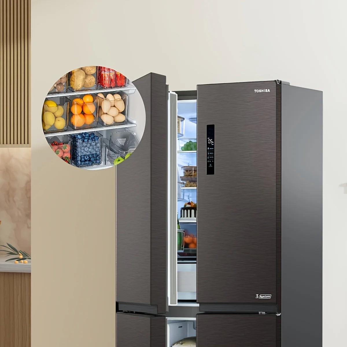 3Pcs BPA-Free Refrigerator Side Door Organizer Set Transparent,Freshness Preserving Storage Containers for Kitchen & Dining