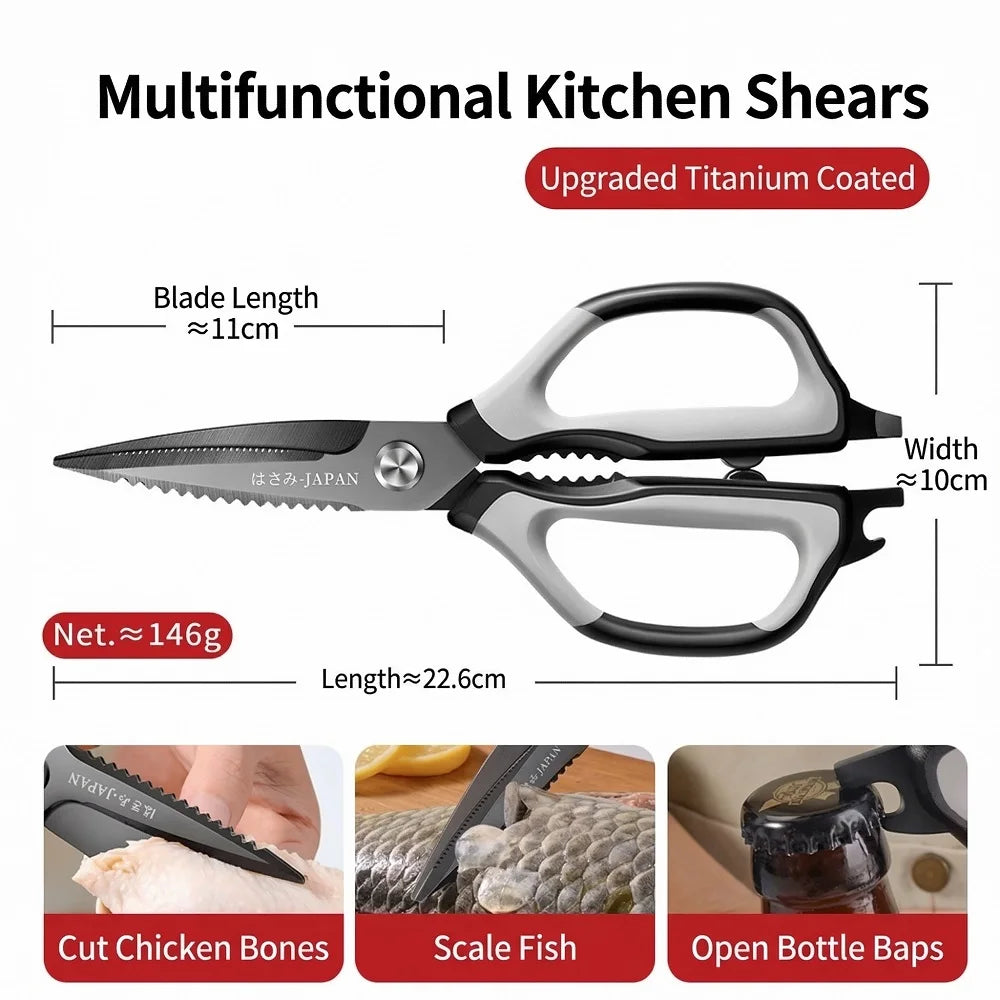 Multifunctional Non-slip Kitchen Scissors, Heavy-duty Bone Cutting Shears with Fish Scale Scraper, Baby Food Scissors C2612