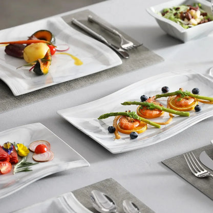 MALACASA FLORA 26-PIECE Nordic European Marble Gray Porcelain Tableware Set with 6PCS Bowl Dinner Plate Dessert Soup Plate