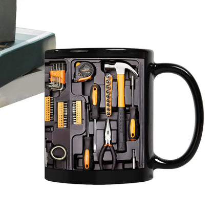 Mechanic Toolbox Mug 11 oz Ceramic Coffee Cup with C Shaped Handle Gift for Dad Husband Birthday Anniversary Workshop Garage